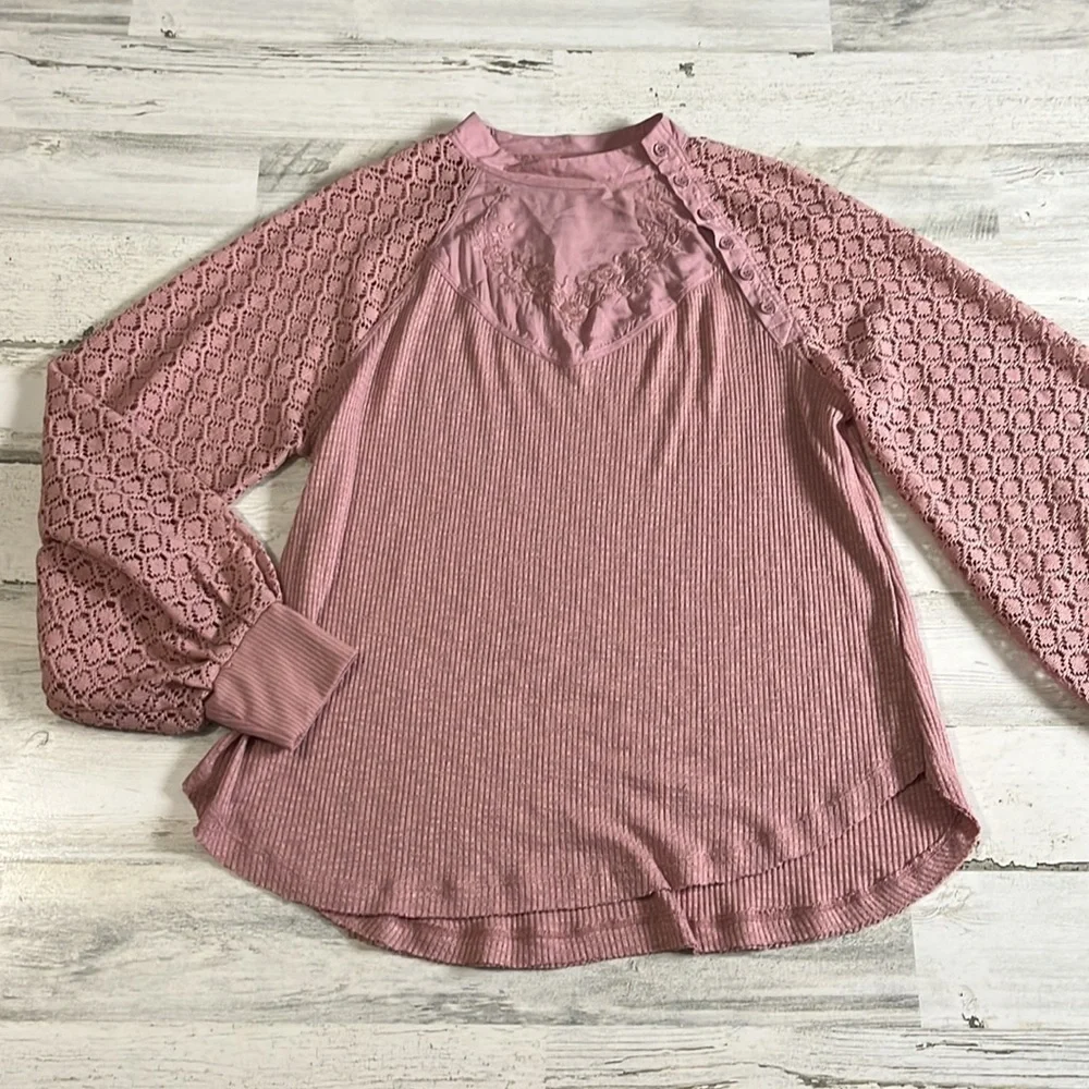 Free People Rose Sweetest Thing Thermal Top Size M